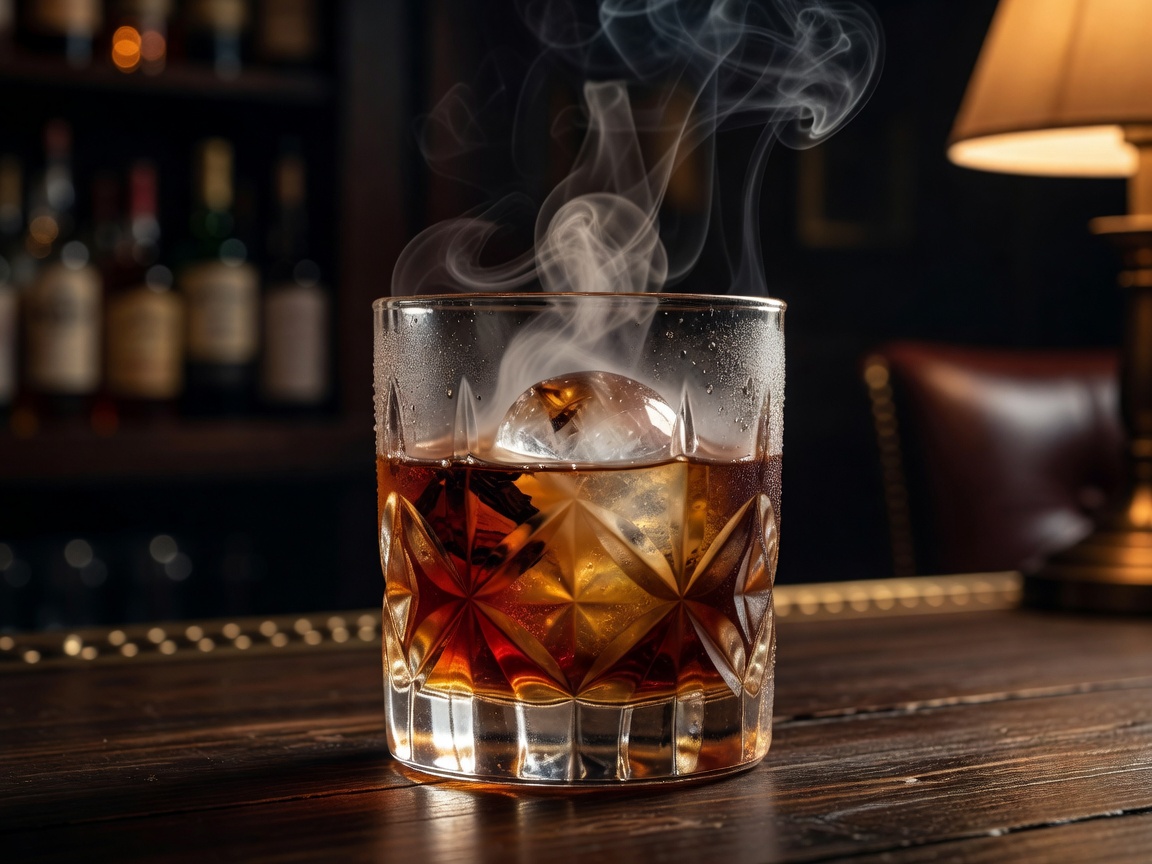 Smoked Old Fashioned Cocktail Glass with Bourbon